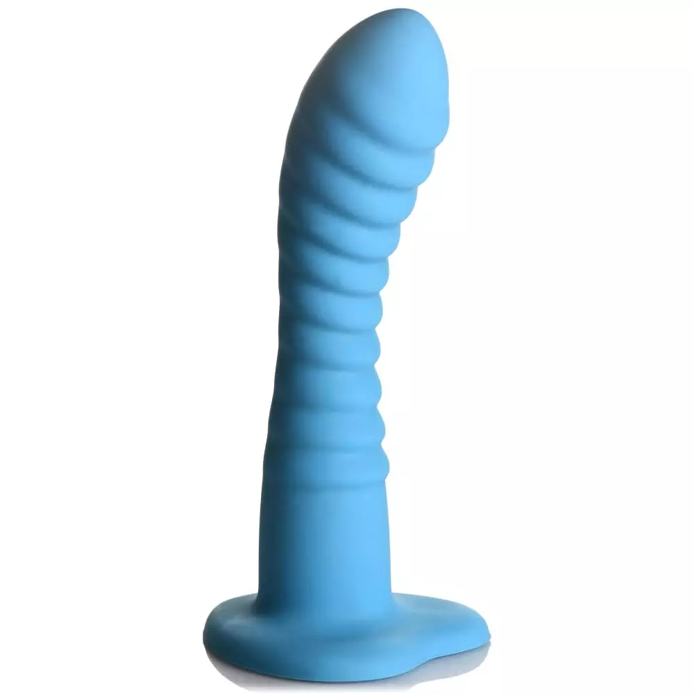 Simply Sweet 7 inch Ribbed Silicone Dildo In Blue